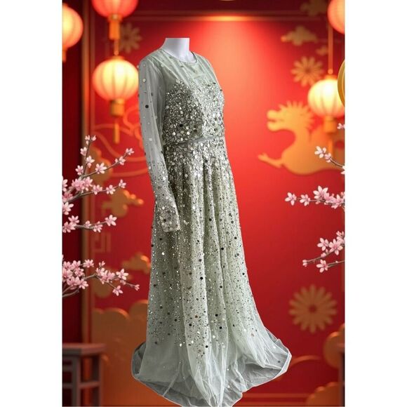 ASOS Fairytale Whimsigoth Sparkly Mirror Sequin Sheer Evening Prom Dress NWT - Picture 4 of 12